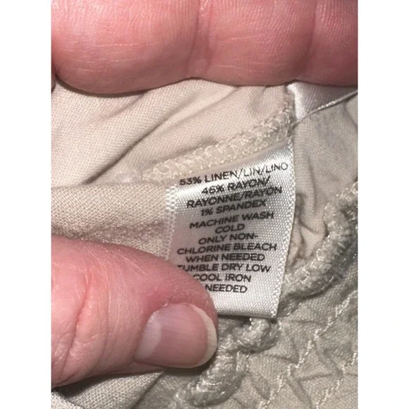 Lou & Grey Medium Beige Linen Blend Drawstring‎ Casual Pants Preppy Classic - Picture 3 of 4